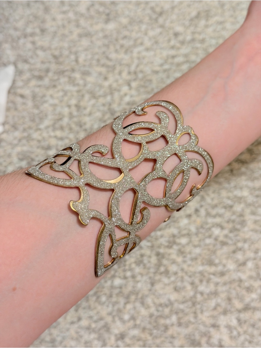Gold Glitter Filigree Cuff Bracelet